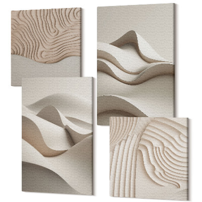 Sada obrazov kvadryptych Abstraktné vlny a štruktúry v odtieňoch béžovej