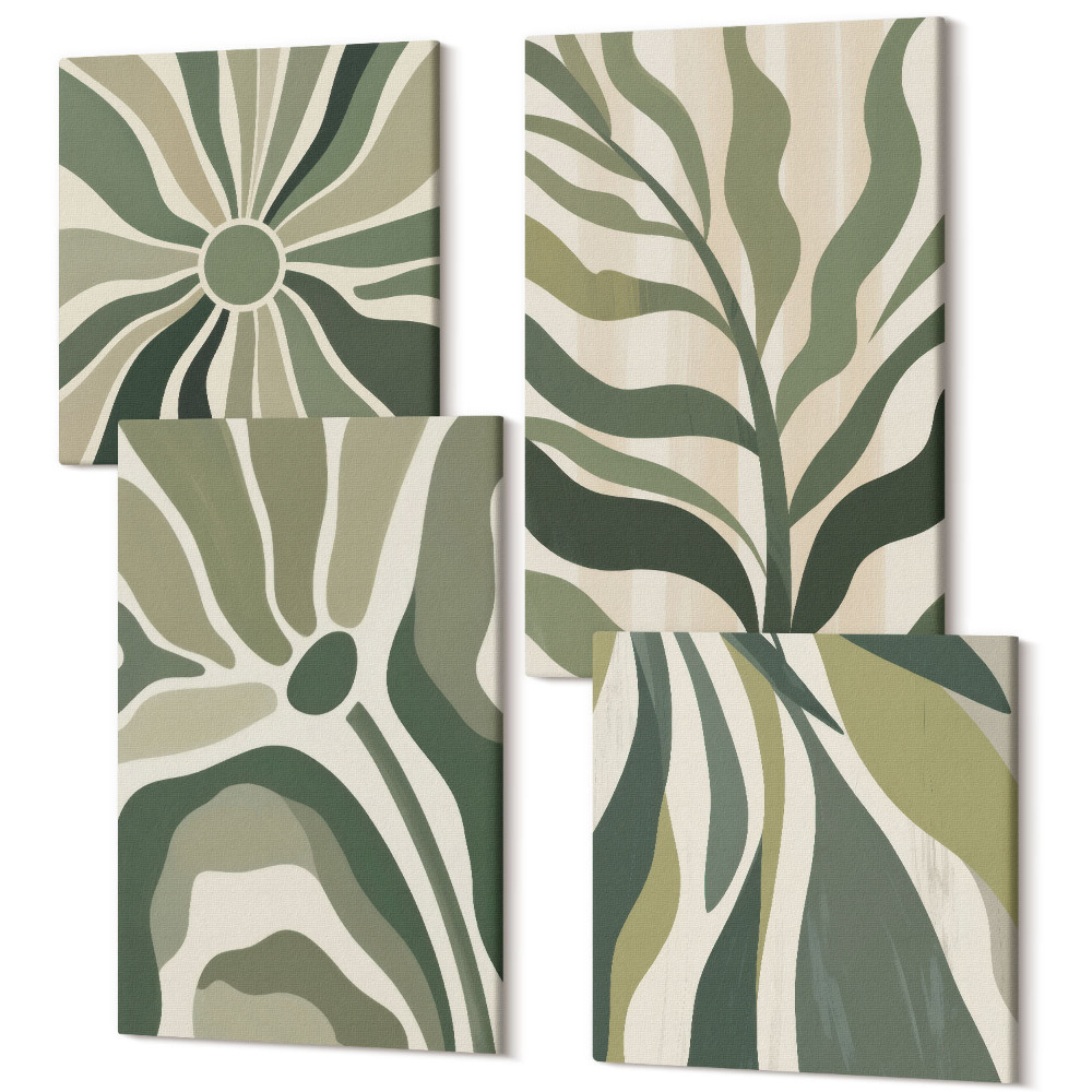 Sada obrazov na stenu kvadryptych Maľované ilustrácie listov v odtieňoch zelenej