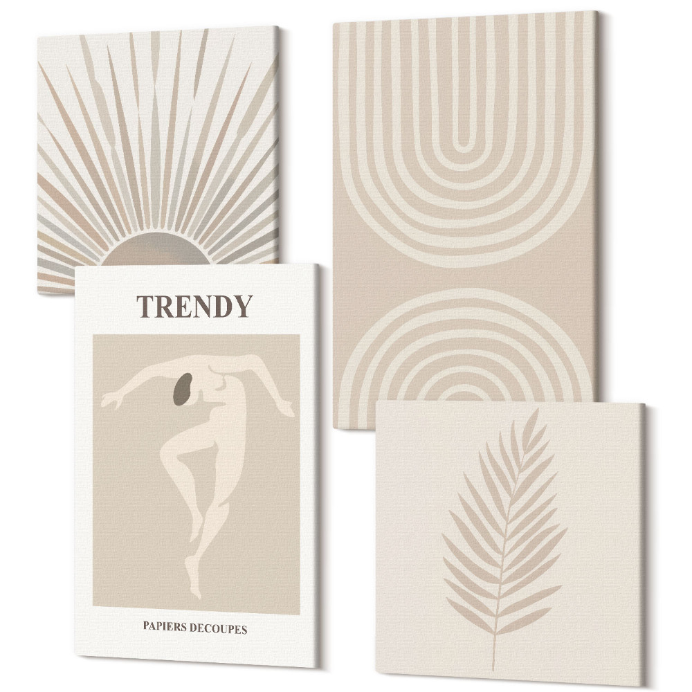 Sada 4 obrazov Pastelové plagáty, módne boho abstrakcie