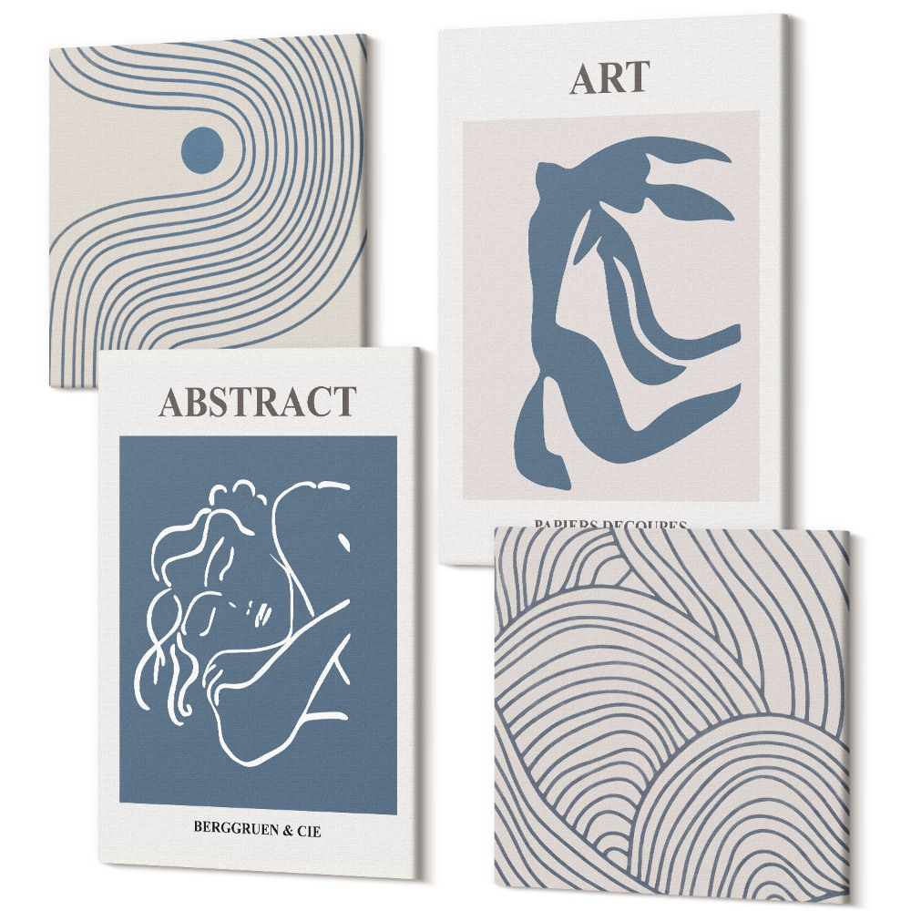 Sada obrazov kvadryptych Plagát abstraktných dekoratívnych línií vlnových tvarov