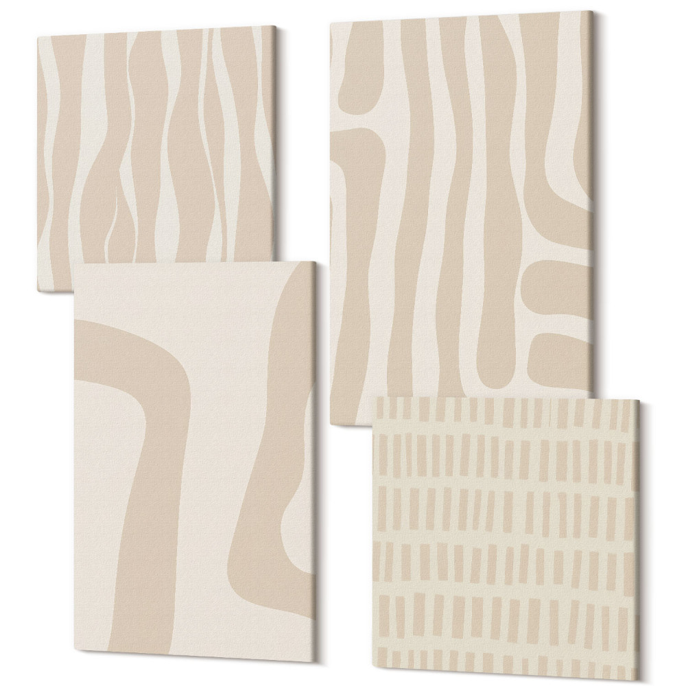 Sada 4 obrazov Abstraktné vzory, minimalistické tvary, boho štýl