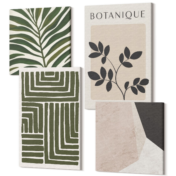 Sada obrazov na stenu kvadryptych Botanické kompozície v štýle boho minimalizmu