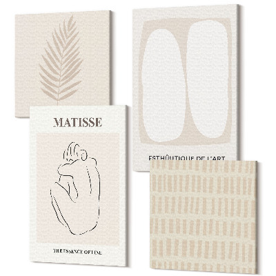 Sada 4 obrazov Línie a tvary v odtieňoch béžovej a bielej