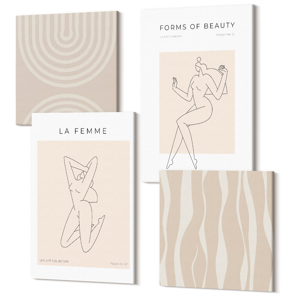 Sada 4 obrazov Kolekcia minimalistických foriem a prírodných tvarov