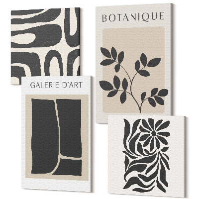 Sada 4 obrazov Abstraktné rastlinné vzory a geometrické tvary