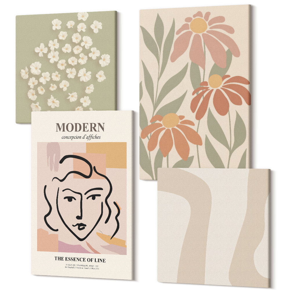 Sada obrazov kvadryptych Žena v modernom štýle s abstraktnými vzormi