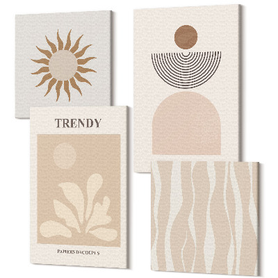 Sada 4 obrazov Štýlové abstraktné kompozície v odtieňoch béžovej