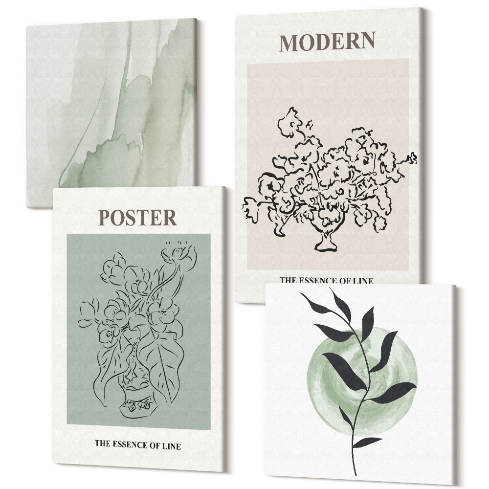 Sada obrazov kvadryptych Kvety vo váze v modernom a minimalistickom štýle