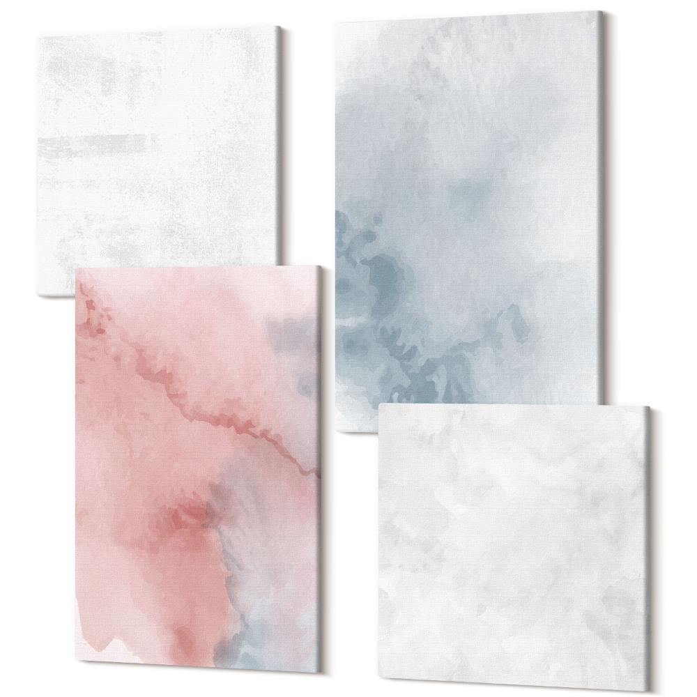 Sada obrazov kvadryptych Pastelové akvarely na plátno s farebnými textúrami