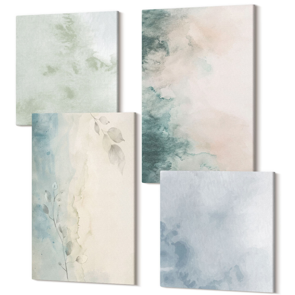 Sada obrazov na stenu kvadryptych Akvarelové maľby na plátne, minimalistický štýl