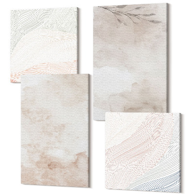 Sada 4 obrazov Akvarelové škvrny a listy v pastelových farbách