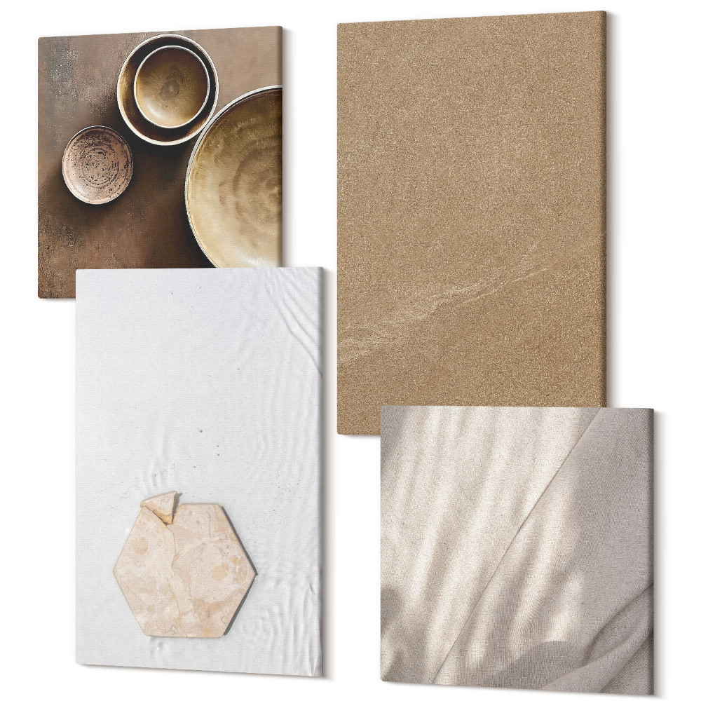 Sada obrazov na stenu kvadryptych Minimalistické textúry v teplých farbách