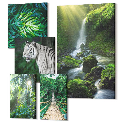 Sada obrazov pentaptych Tropická krajina s divokou zverou a zvieratami