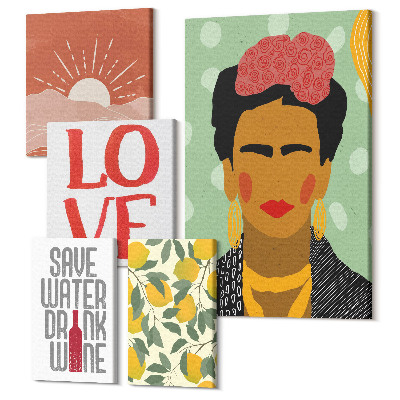 Sada 5 obrazov Boho štýl s kvetinovým motívom a ženskou postavou