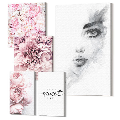 Sada 5 obrazov Kvetinové akcenty s portrétom a nápisom o dome
