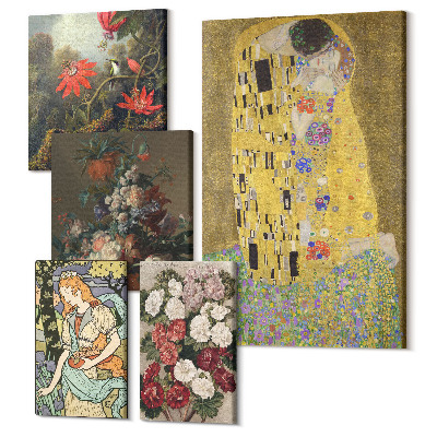 Sada obrazov pentaptych Kvetinové kompozície a romantické scény v umení