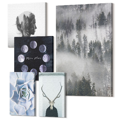 Sada obrazov pentaptych Prírodné lesné motívy a kozmické javy