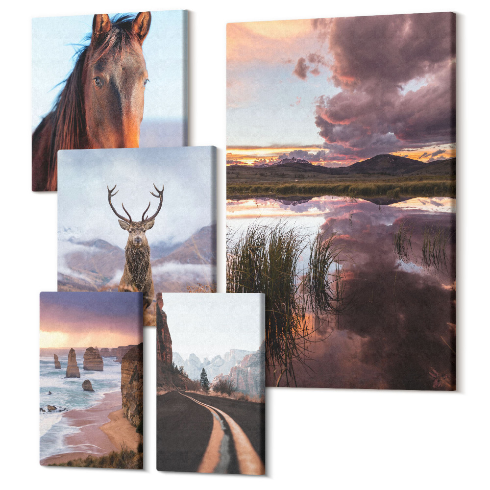 Sada obrazov pentaptych Prírodné krásy krajiny a zvierat v prírode