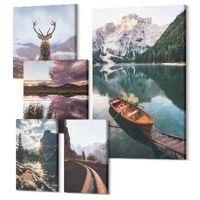 Sada 5 obrazov Prírodná krajina s horami, jazerami a divokou prírodou