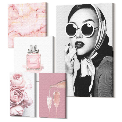 Sada 5 obrazov Štýlové akcenty v odtieňoch ružovej a elegancie