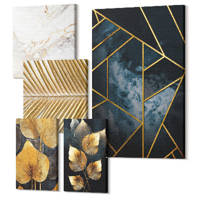 Sada 5 obrazov Štýlové dekorácie s motívmi listov a geometrickými vzormi