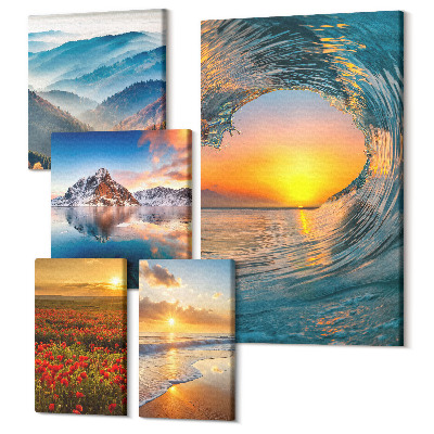 Sada 5 obrazov Prírodné krajiny s morom, horami a kvetmi