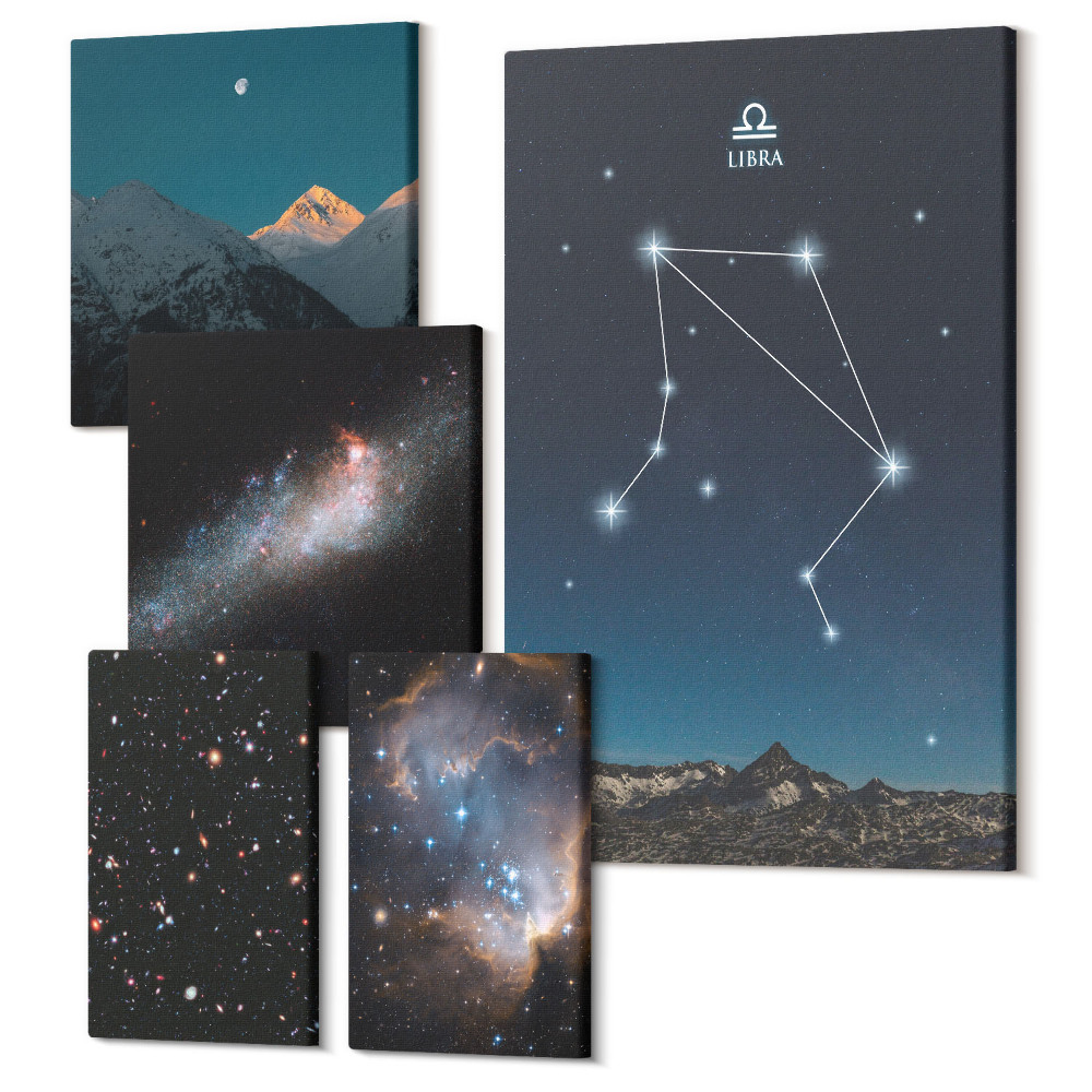 Sada obrazov na stenu pentaptych Kozmické krajiny nočnej oblohy a hviezdnych súhvezdí