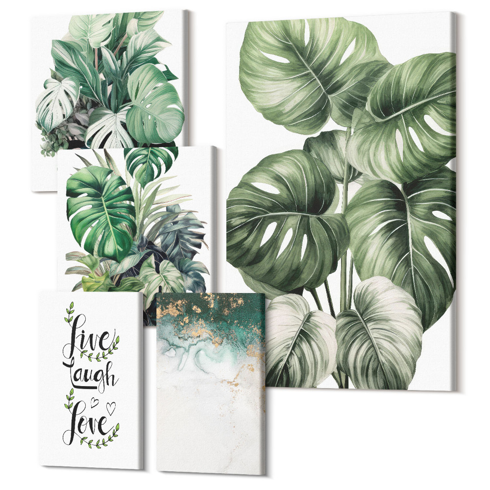 Sada 5 obrazov Rastlinné motívy s inšpirujúcimi citátmi a abstraktným umením