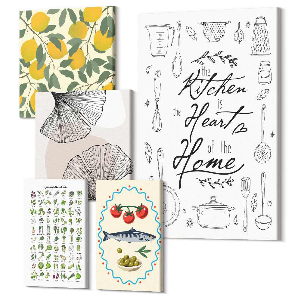 Sada obrazov na stenu pentaptych Kuchyňa inšpiruje štýlové interiérové ​​akcenty