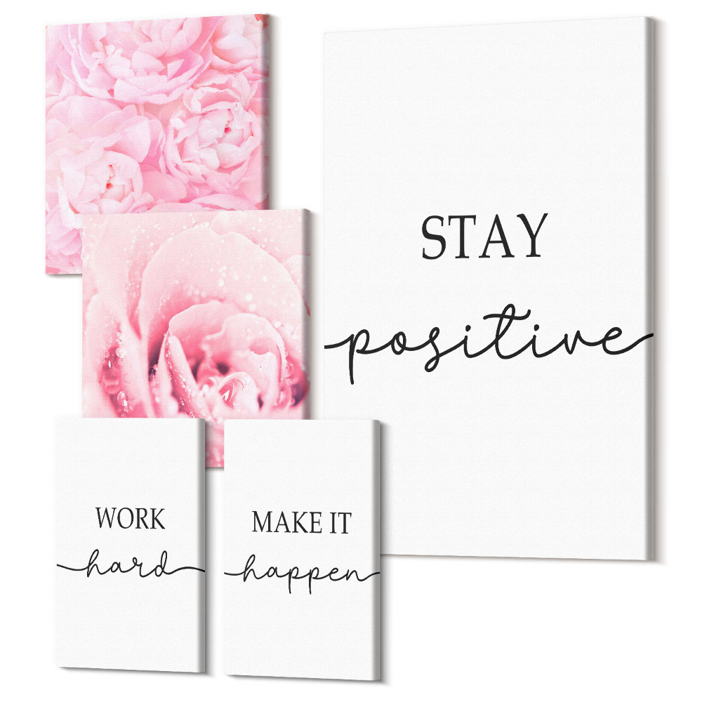 Sada 5 obrazov Motivačné citáty s ružovými kvetmi na dekoráciu domácnosti