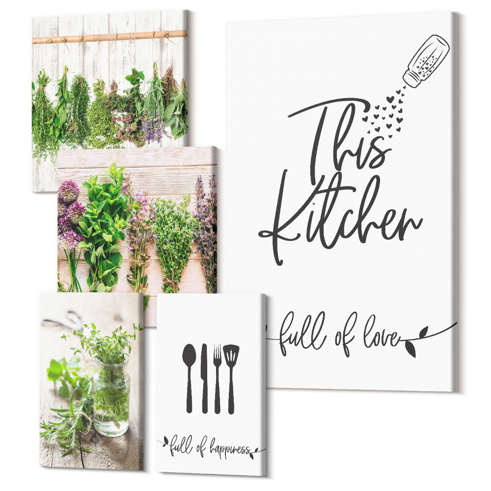 Sada 5 obrazov Bylinkové kuchynské inšpirácie v rustikálnom štýle