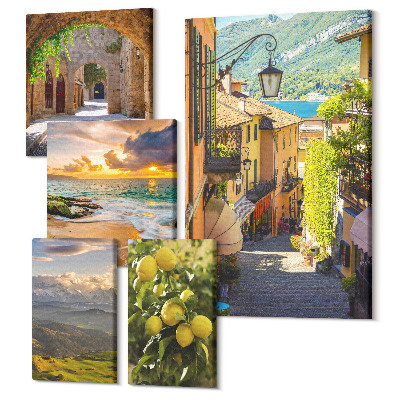 Sada 5 obrazov Očarujúce uličky a malebná prírodná krajina