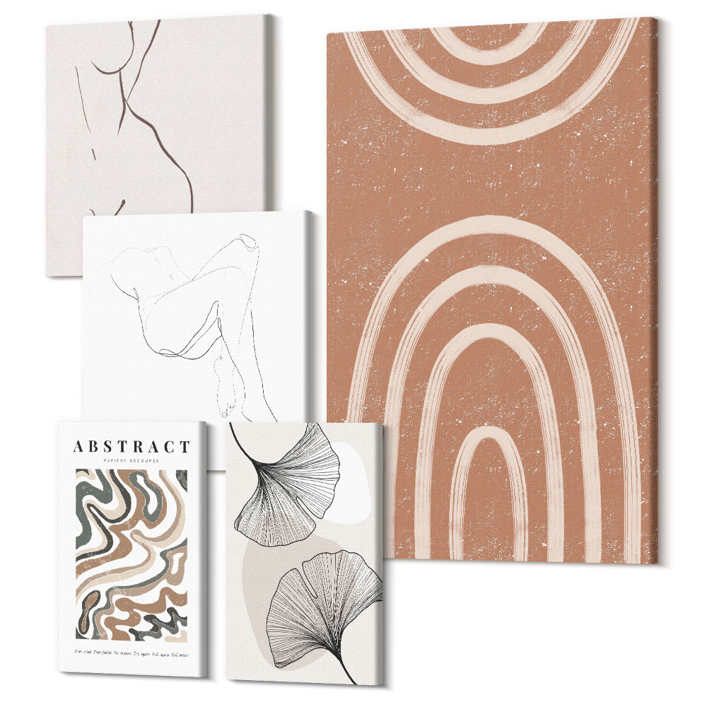 Sada obrazov pentaptych Štýlové abstraktné kompozície s figurálnymi motívmi