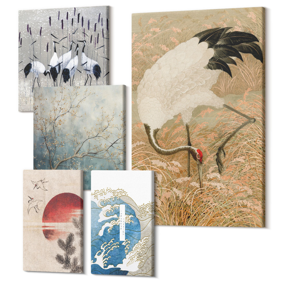 Sada obrazov pentaptych Štýlové obrazy s motívmi prírody a vtákov