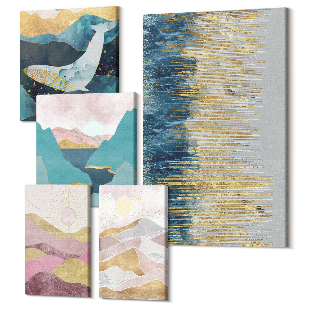 Sada obrazov pentaptych Abstraktné hory a morské scenérie v modernom štýle