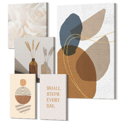 Sada 5 obrazov Dekoratívne kompozície v štýle boho s rastlinnými akcentmi