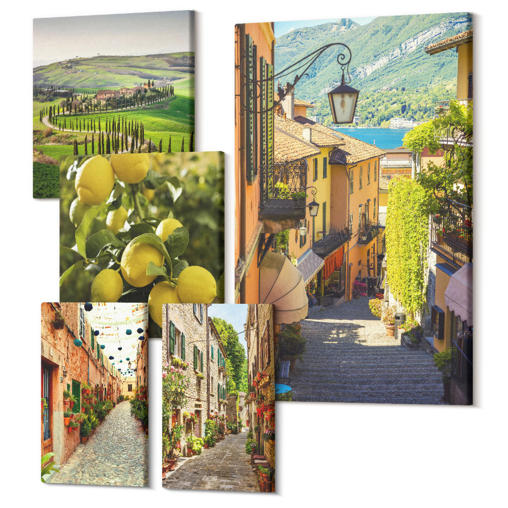 Sada 5 obrazov Očarujúce uličky a malebná krajina Talianska