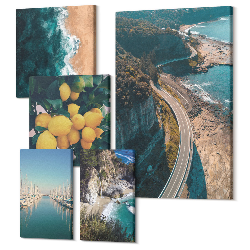 Sada obrazov na stenu pentaptych Prímorská krajina s plážami a citrusovými plodmi