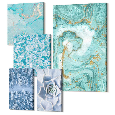 Sada obrazov pentaptych Štýlové akcenty v odtieňoch tyrkysovej a modrej