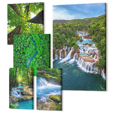 Sada obrazov pentaptych Prírodné vodopády a zelené prírodné krajiny