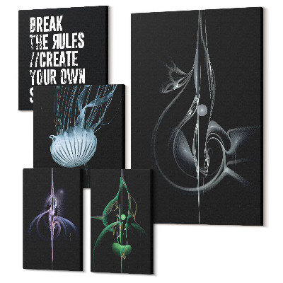 Sada obrazov pentaptych Abstraktné kompozície s témou kreativity a výrazu