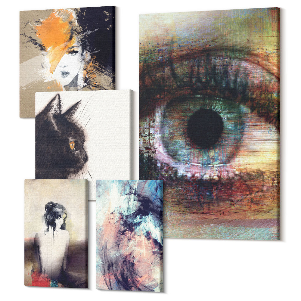 Sada obrazov na stenu pentaptych Moderné umelecké portréty a abstrakcia v súprave