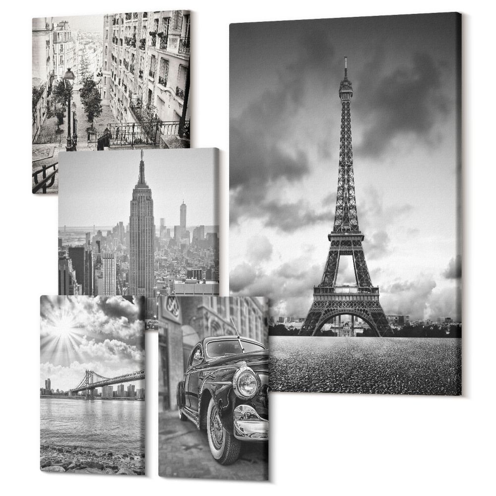 Sada 5 obrazov Mestská krajina so svetovými architektonickými ikonami