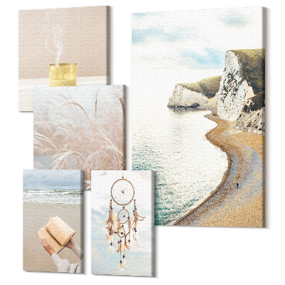 Sada obrazov pentaptych Relaxačné prírodné motívy s knihami a snami