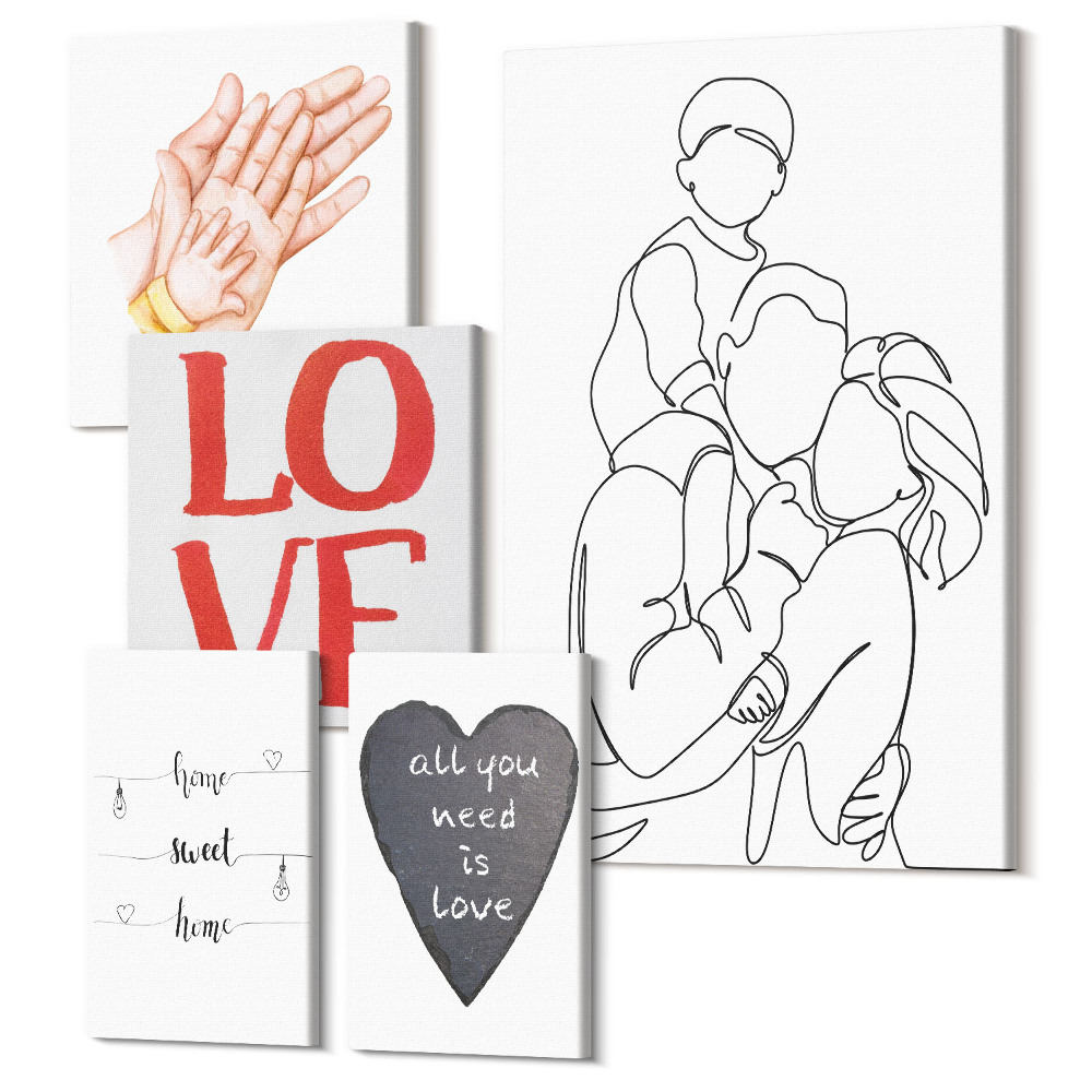 Sada obrazov pentaptych Rodina, láska, teplo, domov, chvíle šťastia