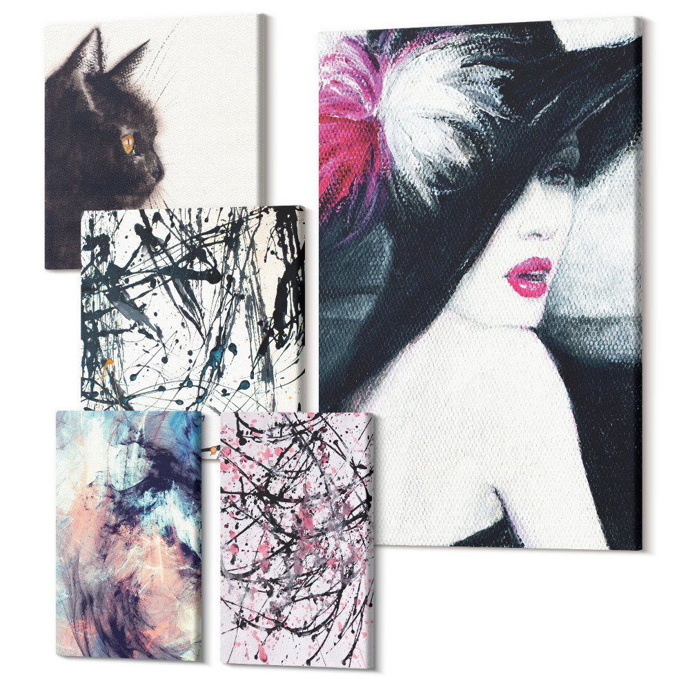 Sada obrazov pentaptych Štýlové portréty a kompozície abstraktného umenia