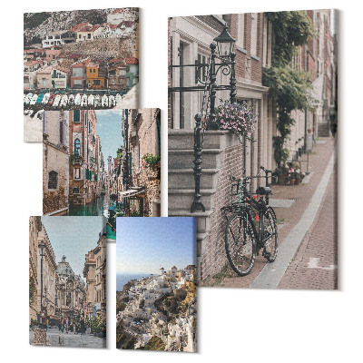 Sada 5 obrazov Očarujúce uličky európskych miest s bicyklami a kanálmi