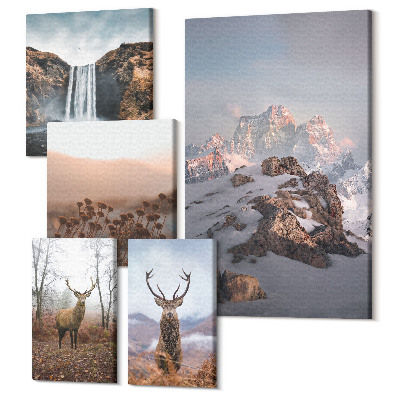 Sada 5 obrazov Horská krajina s divokou zverou a zvieratami