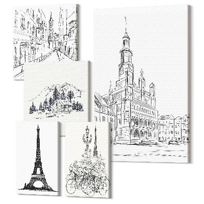 Sada 5 obrazov Štýlové ilustrácie architektúry a mestskej krajiny