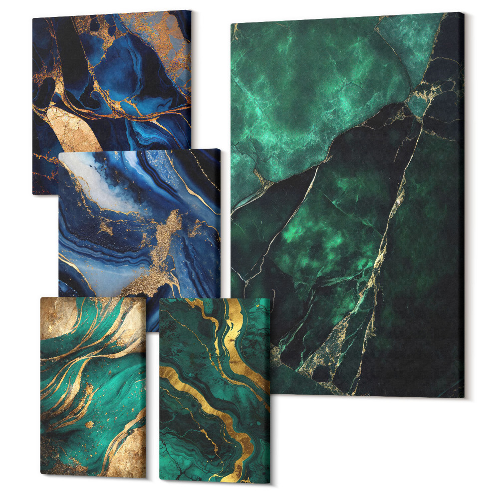 Sada 5 obrazov Elegantné abstrakcie v odtieňoch zelenej a modrej